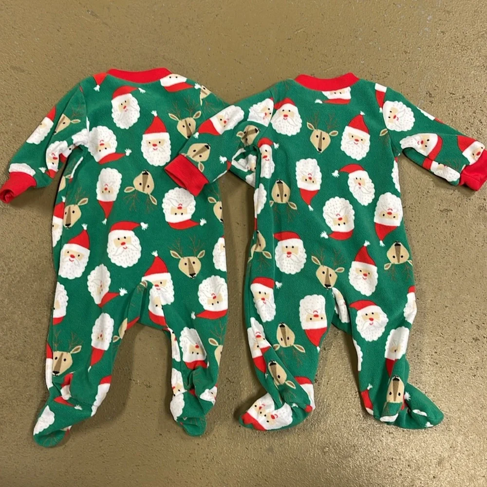 Carter’s Child of Mine Lot of 2 Santa Reindeer  Christmas Sleepers 3 Months